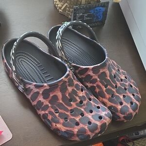 CROCS Leopard Print Clogs - Black and Brown